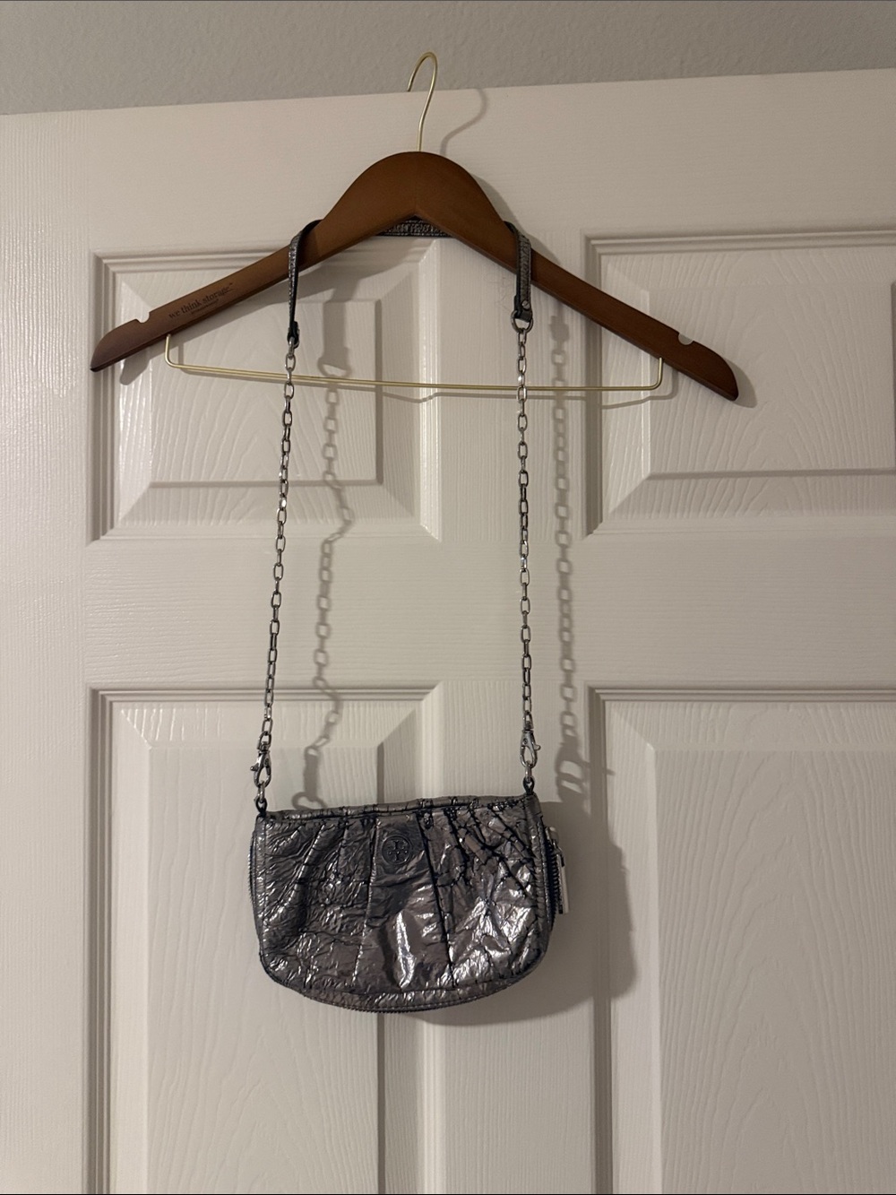 Tory Burch Metallic Silver Crossbody Bag